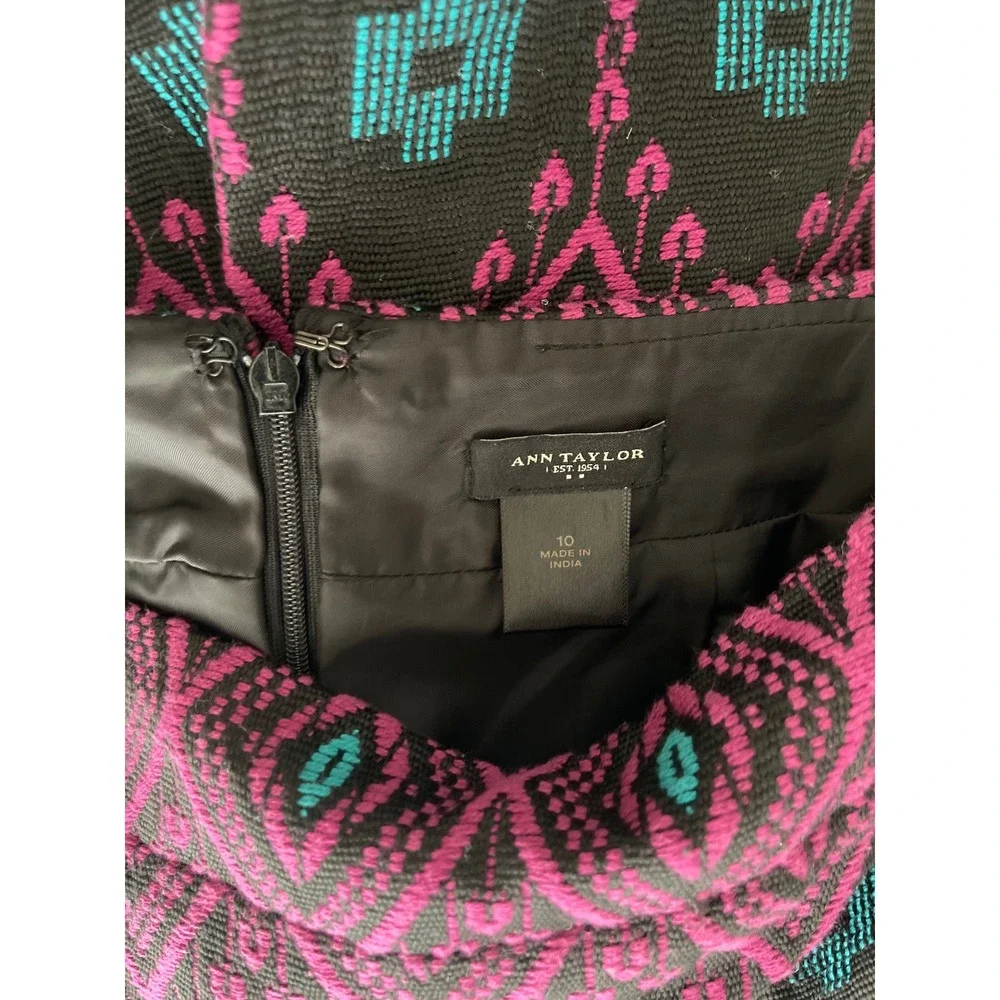 Ann Taylor Geometric Ikat Jacquard Pencil‎ Skirt Pink Teal Black Size 10